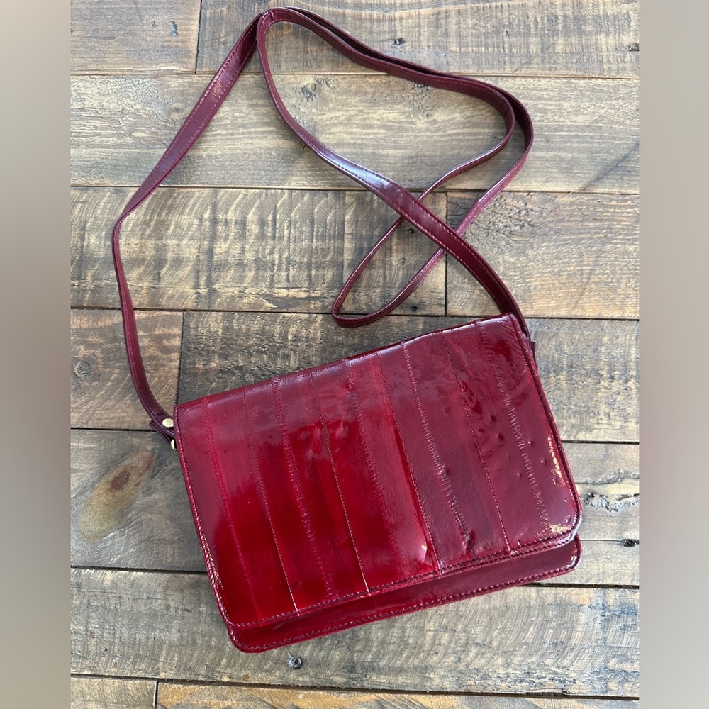 Very Dark Red Eel Leather Crossbody Bag
